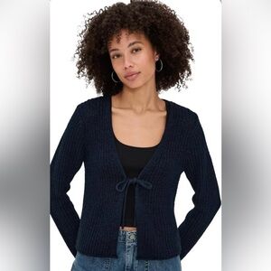 Velvet by Mark and Spencer Cable Knit Front Tie Navy Cardigan, size Medium